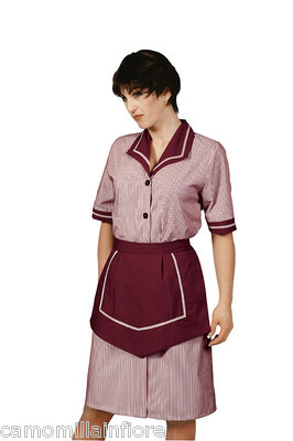 Camice Donna Pulizie Grembiule Rigato BORDEAUX Cameriera Colf
