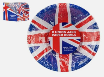 Union Jack Bedruckte Papierschüssel 7,5 Zoll 8er Pack BBQ Geschirr Event Feier