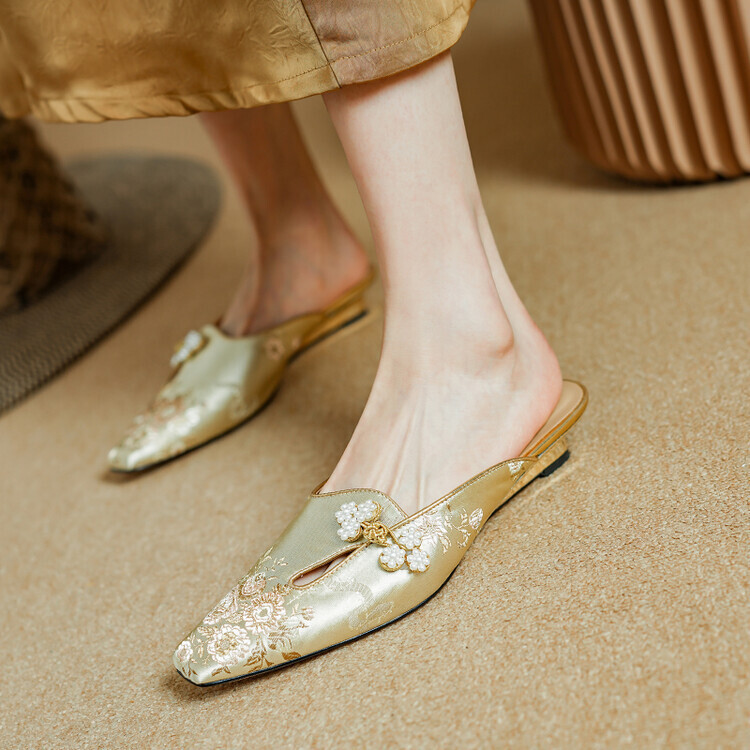 PANTOFOLA D’ORO Pantofole stile cinese ricamate punta chiusa slingback estive casual scarpe mules
