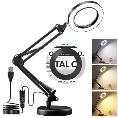 Lupa con Luz y Soporte 10X, Lámpara de Escritorio LED Regulable 2 en 1 Continuamente - Imagen 2 de 12