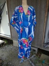 NOS Vtg Hawaiian OS Hattie Summer Bold Blue Pink Floral Dress Maxi Muu Muu Size