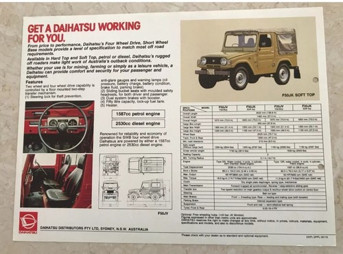 1980s ? DAIHATSU F20 F50 4WD Australian Sales Leaflet - Picture 2 of 2