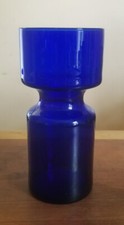 Vintage Scandinavian Cobalt Blue Mod Glass Vase Hand Blown 7