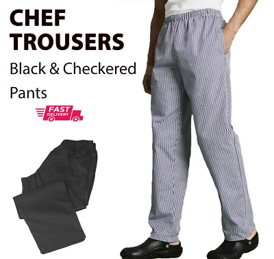 DIMENSIONS Chef Trousers Restaurant Hotel Kitchen Staff Checked and Black Trousers for Cook