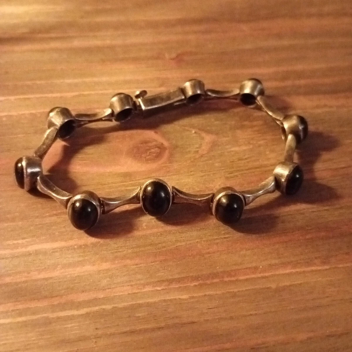 Bracelet Gourmette Ancien En Argent Massif 925 - Perle De Quartz Orange - Style Chaîne