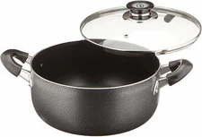 Non Stick Aluminum Cooking Sauce Pot With Vented Glass Lid 5 Quart, Black 