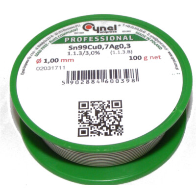 1mm TIN LEAD-FREE SOLDER WIRE Sn99Cu07Ag03 with FLUX 100g CYNEL