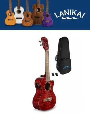 Lanikai Quilted Maple Uke Red Tenor Acoustic/Electric Ukulele FREE Case, US Ship - image 1 of 4