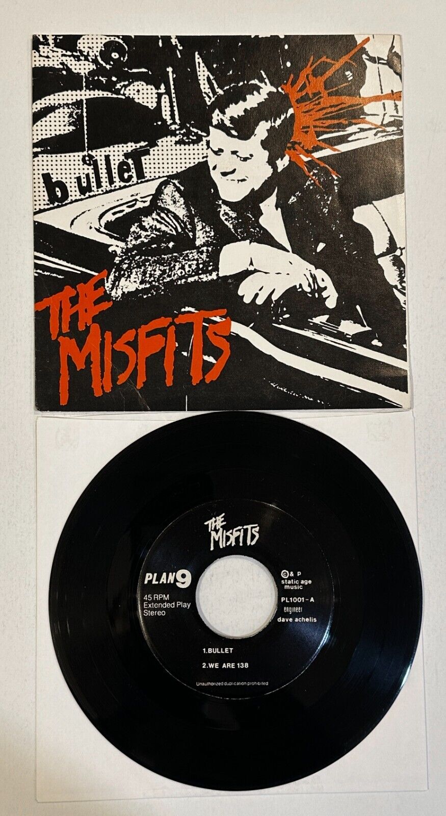 THE MISFITS - BULLET 7"  Ultra Rare 3RD PRESSING  Plan 9 ORIGINAL Danzig Samhain