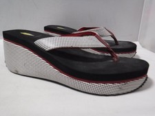Women's VOLATILE Black White Red Houndstooth Platform Wedge Thong Chunky Sandals