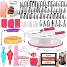 200PCs Cake Decorating Kit with Cake Turntable & Leveler, Baking Supplies Gif...