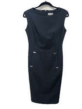 Calvin Klein Sz P2 Dark Grey Sheath Dress Zipper Sleeveless Business Pockets
