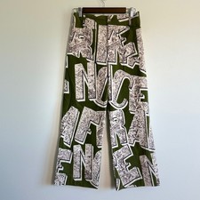 Maeve by Anthropologie The Colette France Graphic Wide Leg Pants Green 27