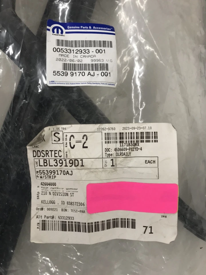 2014-2024 Dodge Durango R-Rear Door Window Glass Run Channel Mopar 55399170AJ Foto 4 de 4