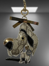 Gucci GG Supreme Guccioli Ulisse Great Dane Bag Charm Key Chain Dog Beige Auth
