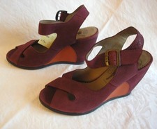 FLY LONDON dk purple & orange, strappy leather wedge sandals, size 6 / 39 - BNWB
