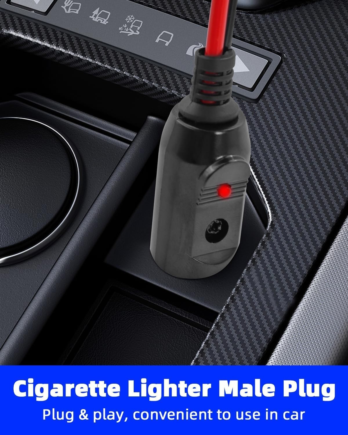 12V 24V Cigarette Lighter Male Plug to Socket Power Cable, 16 AWG 0.6M/2FT