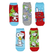 Peanuts Snoopy Women's Holiday Inspired 5 Pk No-Show Ankle Socks Shoe Size 4-10
