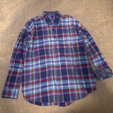 Alan Flusser Button Down Shirt Mens XL 100 Cotton L/S Multi Color Plaid