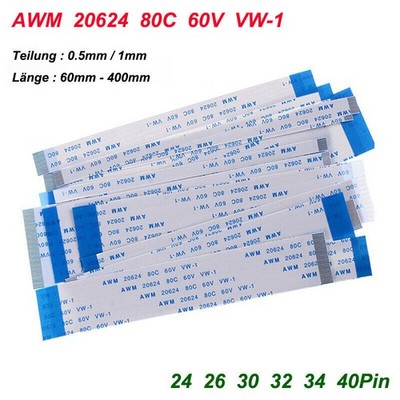 AWM 20624 Flachbandkabel 24-40Pin FFC Flat Kabel Teilung 0.5mm/1mm 80C 60V VW-1