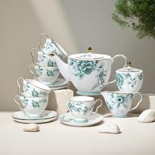 Elegant 21-Piece Blue  White Bone China Tea Set for 6 - Gift Ready 