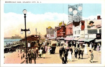 Atlantic City Boardwalk Postcard c1910s El Producto Lucky Strike Ads Unposted
