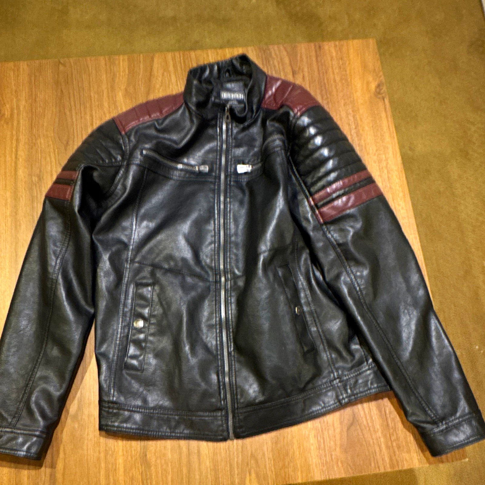 Soft Retro Distortion Black Men's L Zip Biker Jacket  Pockets Short Solid image 1