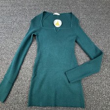 In Loom Dress Womens Large Green Long Sleeve Sweater Bodycon Square Neck