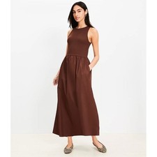 LOFT Brown Sleeveless Cotton Maxi Dress Women's XXL Tank Bodice Flowy Skirt