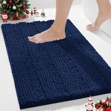 Non-Slip Navy Blue Bath Rug Mat, Extra Thick, Soft Microfiber, 24 x 17