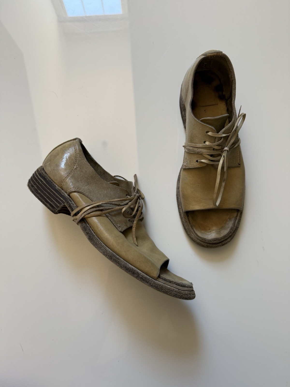 Guidi Open Toe Oxford Lace Ups IT36 Rare Tan/Beige Leather
