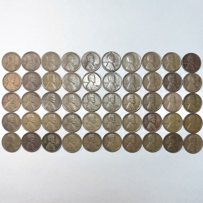 1929 S Lincoln Wheat Cent Penny Lot of 50 Coins Full Roll Most G - VG Very Good