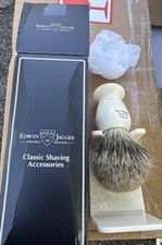 Edwin Jagger - Imitation Ivory , Medium, Best Badger Shave Brush W/ Stand