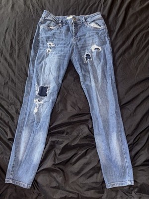 U2B Urban Basics Women's Distressed Skinny Jeans Blue 5-Pocket Denim