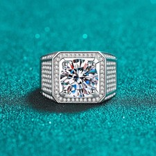 14K White Gold Plated 3 Ct Round Cut Moissanite Engagement Men's Ring