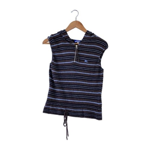 Burberry Blue Label, BURBERRY BLUE LABEL Hooded Knit Vest Wool Brown Size 38 Womens Striped Zip
