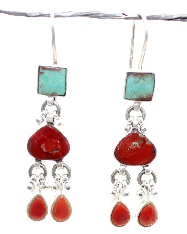 Серьги серебро 925 пробы натуральный коралл драгоценный камень ручной работы женщин подарок G442 - Изображение 3 из 4