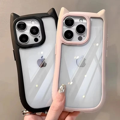 Soft Silicone Cute Cat Ear Phone Case for iPhone 16 15 14 13 12 11 Pro Max - Image 1 of 4
