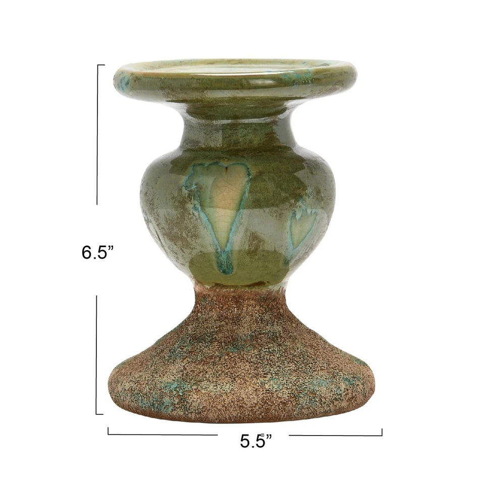 Candelabro pilar terracota escultural de 2 tonos, verde envejecido Foto 2 de 4