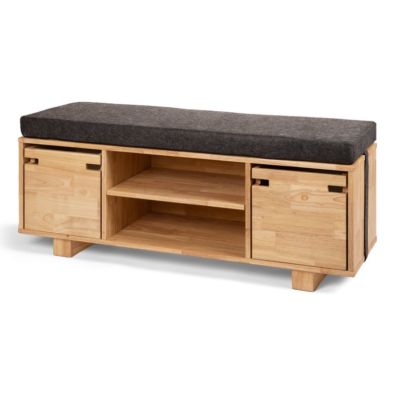 Storage Bench with removable cushion and adjustable shelf, solid wood