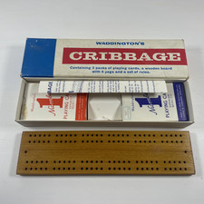 Vintage Waddington’s Cribbage Board Set Boxed Wooden Gt Britain 1960s Complete