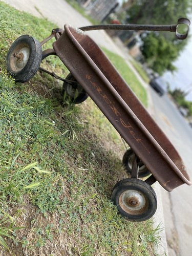 VTG 1960’s REX JET Red Metal Pull Wagon Rusty - Picture 2 of 12