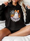Women'S Halloween Hoodie - Cute with Floral Bow & Pumpkin Accents - Soft Pullove