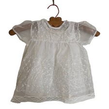 Vintage 50s White Ivory Lace Baby Girls Dress Embroidery Christening Baptism 0-3