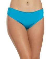 NWT Kenneth Cole Solid Teal Shirred Ruched Bikini Swim Bottoms #96810