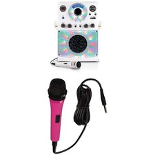 Singing Machine Karaoke SML385BTW White Bundle with Pink Microphone