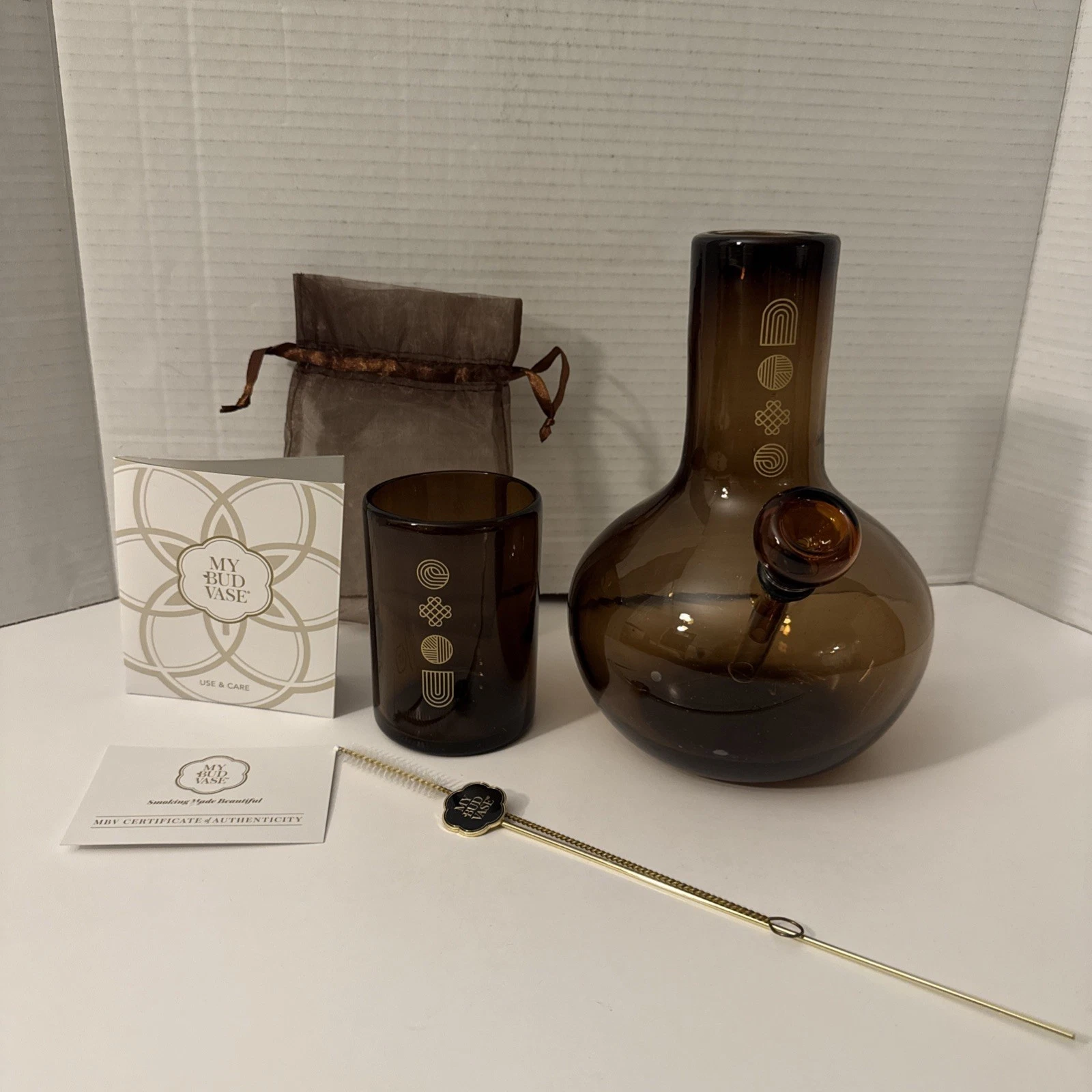 My Bud Vase Amber Glass Bong Set with Cup & Accessories Authentic MBV Kit
