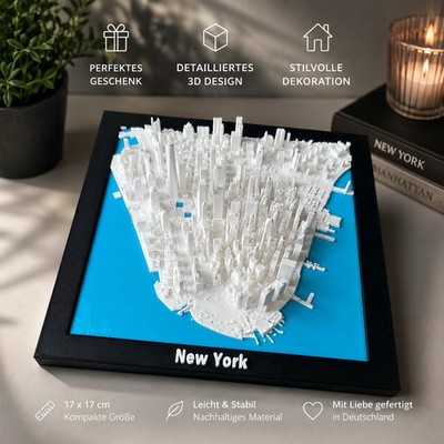 New York 3D Stadtkarte Skyline Wanddeko City Map mit Rahmen Geschenk Manhattan