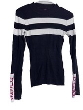 Women s Guess Fitted Pullover High Neck Sweater Medium New Black Red Stripe