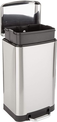 Rectangular Small Trash Can with Soft-Close Step Pedal, Removable Inner Bucket,